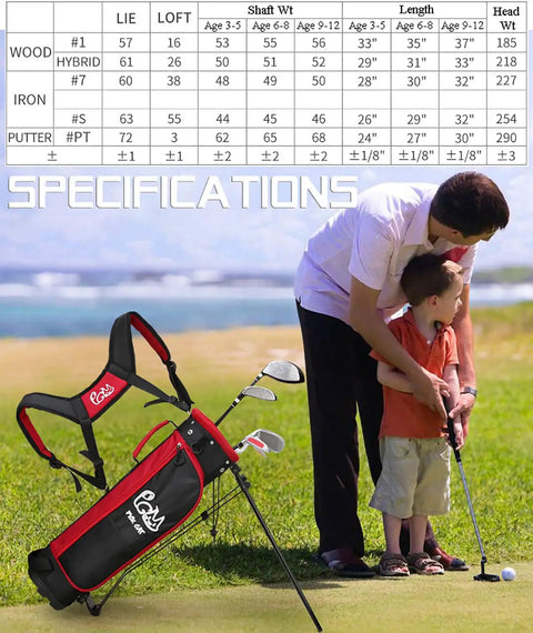 Kid Friendly Junior Golf Club Set for Kids Age 3 to 5 Right Hand Pink With Five Clubs Stand Bag Two Headcovers Specifications