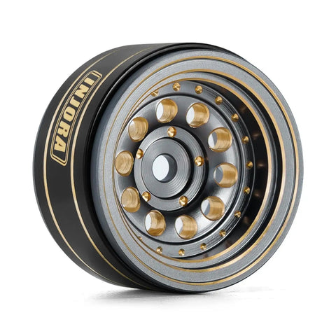 Beadlock Wheel Rims For 1/24 And 1/18 RC Crawlers, Brass Weight, Black Coated, 39g Per Wheel, Negative 2.65mm Offset For Wider Stance