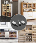 50 Pack Cabinet Shelf Pegs With Grip Tight Sleeve, Rock Solid Self Tapping Screw Holders displayed with furniture setups, showcasing uses in kitchens and storage.