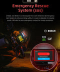 Ride Ready 6 Inch LTE 4G Motorcycle GPS Navigation with SOS alert on screen, mounted on a motorcycle.