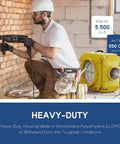 Worker using drill near Powerful Beefed Up Three Stage Air Scrubber With MERV 10 Filter And Activated Carbon And HEPA Cleaner