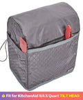Quilted Dust Cover With Handy Pockets For Stand Mixer 4.5 To 5 Qt Tilt Head Grey with utensils in side pocket
