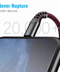 Two Pack 10 Ft iPhone Charger Cables Lightning USB Charging Wires Long For iPhone 14 13 12 11 Pro Max XR XS X 8 Plus 7 6 5 SE And iPad Air Mini Pad Pro MFi Certified Fast Charging No Tangle Durable Cord, braided cable close-up on iPhone