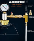 Pro Grade Automotive Radiator Coolant Vacuum Refill Tool Kit featuring brass vacuum gauge and 23-5/8-inch drain hose.