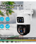 Smooth Operator 6MP Dual Lens Wireless IP Camera For Real Deal Surveillance No Fuss Install, installed outdoors under rain.