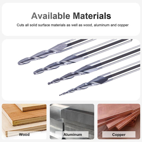 SpeTool 4-pack carbide end mills with tapered ball-nose tips for CNC engraving