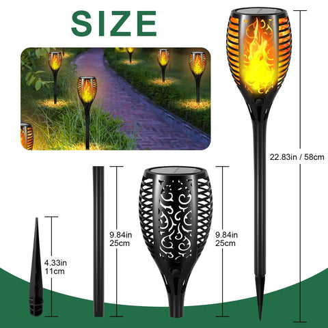Diagram showing Six Pack 51 LED Solar Torch Lights With Flickering Flame 23 Inch Tall Outdoor Garden Yard Pathway Tiki Torches Waterproof