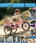 Child riding Three Wheel Kids Bicycle For Ages Three To Ten, Tandem Trike With Passenger Seat on dirt path