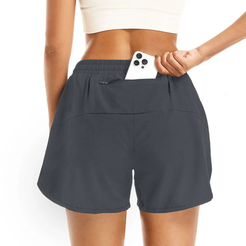 2 In 1 Women's Running Shorts With Built In Mesh Liner And Zip Pockets Double Layer Athletic Workout Shorts For Gym Or On The Run Deep Grey Size M