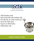 Mini Stainless Steel Food Mill With Transferless Design For Baby Food Sauces And Purees Fits On Wide Mouth Jars 5.5 Inch Diameter