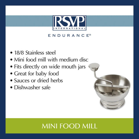 Mini Stainless Steel Food Mill With Transferless Design For Baby Food Sauces And Purees Fits On Wide Mouth Jars 5.5 Inch Diameter