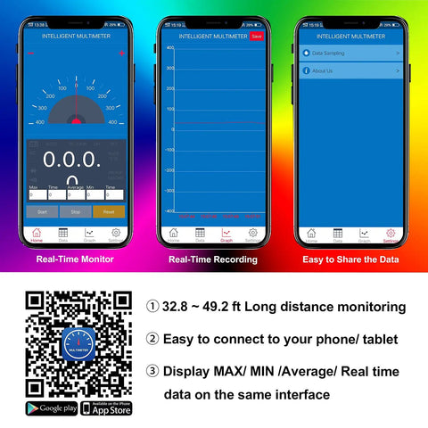 App interface of Bluetooth Enabled Digital Multimeter With App Logging And Auto Ranging, 4000 Count Multimeter on phone screen