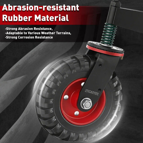 Abrasion-resistant heavy duty 6 inch gate wheels for wooden gates, spring loaded with 550 lb capacity, 360 degree swivel caster.