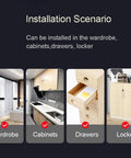 Installation scenarios for Heavy Duty Magnetic Cabinet Catch Set 8 Pack Stainless Steel Shutter Door Latch in various furniture.