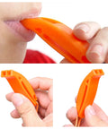 Close-up of orange whistle from 2X Survival Whistles With Lanyards And 2X Reflective Signal Mirrors, Grab-And-Go Rescue Kit for outdoor use.