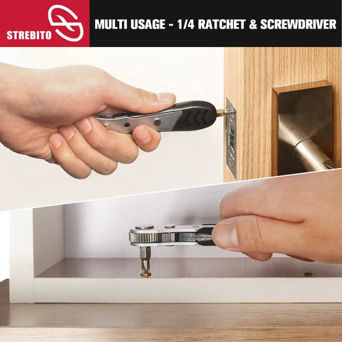 Compact 22 Piece Mini Ratchet Set With 1/4 Inch Drive Right Angle Screwdriver And 36 Tooth Ratcheting Wrench Bits for Tight Spots