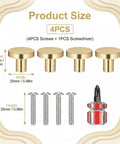 4 Pack Gold Solid Brass Round Drawer Knobs With Mounting Screws For Cabinets Dresser Kitchen And Bathroom Hardware Handles Premium Quality Brushed Finish, includes screws and screwdriver