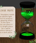 Five Colorful Luminous Sand Timers Set Of Five 1 3 5 10 15 Minute Hourglasses Glow In The Dark With Protective Cover For Classroom Home Office Kitchen Cooking Decor, glowing 10-minute green sand timer with instructions