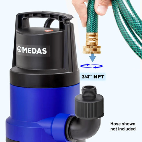 Connecting hose to 1HP 3434 GPH Submersible Sump Pump For Clean Or Dirty Water Portable Utility Pump With 16 Foot Cord
