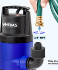 Three In One Submersible Sump Pump With Float Switch Half HP 400W 2905 GPH close-up with garden hose connector
