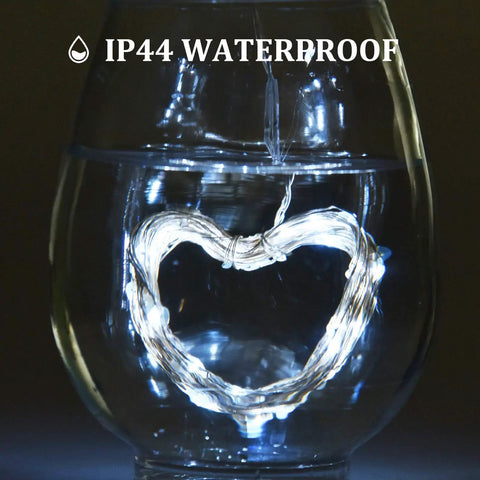 Two Pack Solar String Lights With 100 LEDs On 33 Foot Copper Wire IP44 Waterproof heart shape in glass