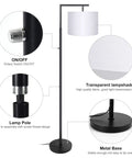 LED Floor Lamp With Stepless Dimming And Four Color Temperature Modes, Modern Black Standing Lamp With Remote And Rotary Switch, Easy Five Minute Setup, Ideal For Living Room And Bedroom, White Shade with rotary switch and metal base