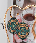 Dark Orange Laser Cut Wood Pendant Earrings For Women With Copper White Gold Plating Lightweight Hypoallergenic star pattern.