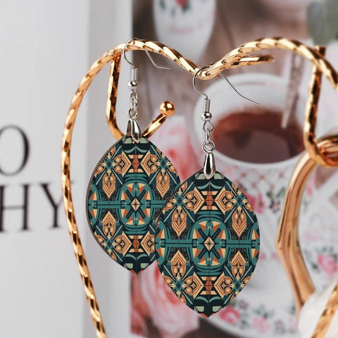 Dark Orange Laser Cut Wood Pendant Earrings For Women With Copper White Gold Plating Lightweight Hypoallergenic star pattern.