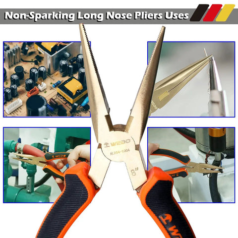 Non-Sparking Long Nose Pliers from 85 Piece Non Sparking Tool Set Featuring Tweezers Adjustable Wrench Hammer Putty Knife Pliers