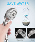 High Pressure 6 Setting Handheld Shower Head With On Off Switch And Spa Spray Mode in hand showing water-saving feature