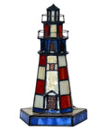 Lighthouse Tiffany Style Stained Glass Table Lamp Night Light For Home Decor, 6x6x10 Inch Red Finish, E12 Bulb Included