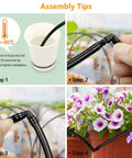 Assembly steps for All In One Quarter Inch Drip Irrigation Fittings Kit With 240 Pieces Barbed Connectors, showing hose installation.