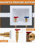 Crimp PEX Washing Machine Outlet Box With Center Drain, 1/2 Inch PEX Inlet To 3/4 Inch MHT Outlet, wall-mounted installation