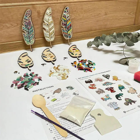 DIY Mosaic Kit For Grownups With Feather Bird Cat And Heart Designs Christmas Gift Arts And Crafts Fun Set With Grout And Tools Easy Mosaic Craft For Beginners displayed