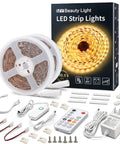 Warm White LED Strip Lights 50.5 Ft Dope Dimmable With RF Remote Control 24V Plug In Adhesive Rope Lights With Timing Mode
