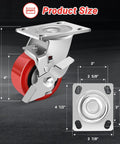 4 Inch Heavy Duty Industrial Polyurethane Casters Set Of 4 With Dual Ball Bearings Solid Polyurethane Wheels 2500 Lb Capacity Plate Swivel Casters For Carts Machines And Equipment Durability