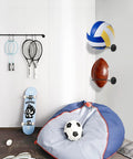 Room with Metal Ball Holder Rack Wall Mounted Two Piece Set Black Heavy Duty Wall Display Storage For Soccer Basketball Volleyball Rugby Football Easy Install With Screws holding ball