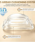 Six Piece Clear Silicone Door Stoppers And Wall Bumper Shields With Heavy Duty Peel And Stick Backing For Slick Door Handle Defense and Smooth Door Swing, 4D cushioning system detail, flexible soundproofing.