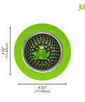 Ribbit Frog Kitchen Sink Strainer Basket 4.5 Inch Fits All Standard Sinks Stainless Steel Green Frog Drain Cover shown top view