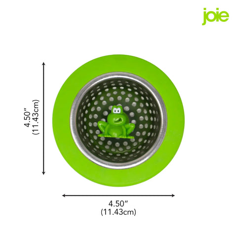 Ribbit Frog Kitchen Sink Strainer Basket 4.5 Inch Fits All Standard Sinks Stainless Steel Green Frog Drain Cover shown top view