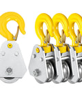 4 Pack 1 Ton Swivel Pulley Hook Heavy Duty Snatch Block Set With 360 Degree Rotation And Dual Bearings For Five Eighths Inch Wire Rope Hoisting And Construction Lifts, yellow