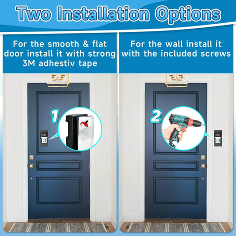 No Drill Anti Theft Doorbell Mount For Blink And Ring Video Doorbells With 360 Degree Coverage And Adjustable Angle Keeps Your Doorbell Safe From Theft Fits Models 1 Through Pro Great For Home Apartment Office shown with installation options for doors.