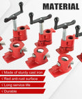 Built Tough 8 Pack 3/4 Inch Wood Gluing Pipe Clamps For Daily Shop Work Top Shelf Threaded Pipe Fixture with red anti-rust surface.