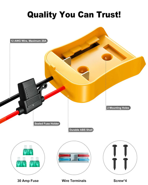 2 Pack 20V Battery Adapter For Power Wheels Battery Conversion Upgrade Kit 30A Fuses 12AWG Wire Wire Terminals