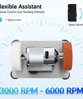 Heavy Duty Mini Bench Grinder With Dual Grinding Wheels For Sharp Blade And Polishing Tasks, showing motor and grinding wheels, adjustable RPM.
