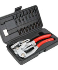 Heavy Duty Handheld Hole Punch Kit For Sheet Metal And More with 7 punch sizes in open carrying case.