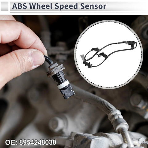 Front-right ABS wheel speed sensor with harness, close-up view, Toyota Highlander 2004–2007, OEM 8954248030