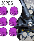 Purple 30 Piece Motorcycle Bolt Cap Covers Assortment Kit With Hex Head Dome Caps For Engine Frame And Fairing Protection Fits Kawasaki Honda Suzuki Dirt Bikes Chrome Plated Plastic Finish on wheel
