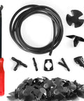 Beefy Universal Windshield Washer Hose Kit With Two Meter Fluid Line And Three Secure Fittings Plus Four Reliable Fan Nozzles And Thirty Hardcore Heat Insulation Clips For Zero Leak Automotive Repairs components including hose, nozzles, and fittings.
