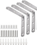Heavy Duty 4X4 Inch L Brackets Solid Stainless Steel Corner Supports Rust Proof Shelf Braces Brushed Finish 4 Pack with screws.